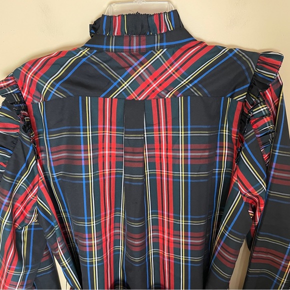 J. Crew Black Stewart Tartan Plaid Dress Medium AT597 Party Holidays Ruffle - Picture 4 of 10